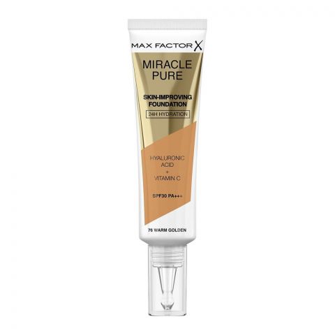 Max Factor Miracle Pure 24H Skin Improving Foundation, 76 Warm Golden