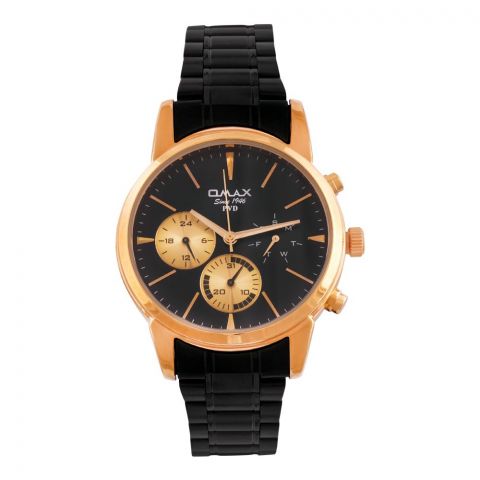 Omax PVD Rust Gold Round Dial With Black Bracelet Men's Chronograph Watch, FSM003U022