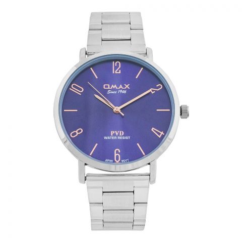 Omax PVD Water Resist Blue Background With Silver Round Dial & Bracelet Men's Analog Watch, CFS001I008