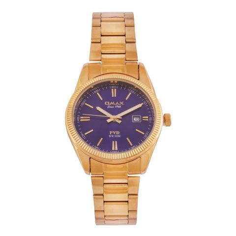 Omax PVD WR 50M Dark Gold Round Dial & Bracelet With Blue Background Men's Analog Watch, CFD001B002