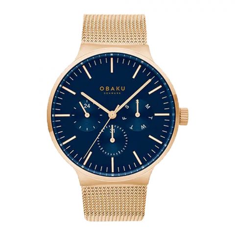 Obaku Men's Denmark Rust Gold Round Dial With Bracelet & Blue Background Chronograph Watch, V229gVLMV