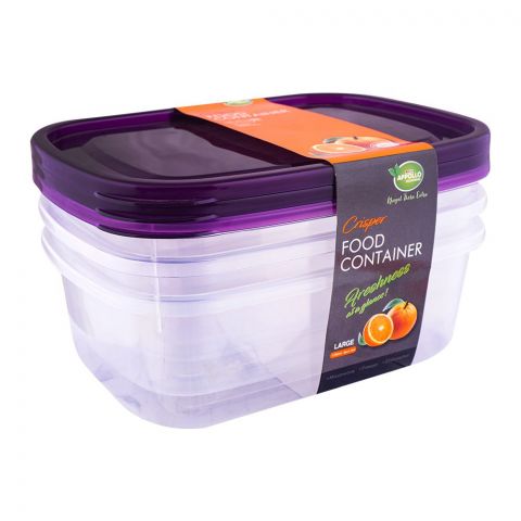 Appollo Crisper Food Container, 3-Pack Set, Large, Purple, 1700ml