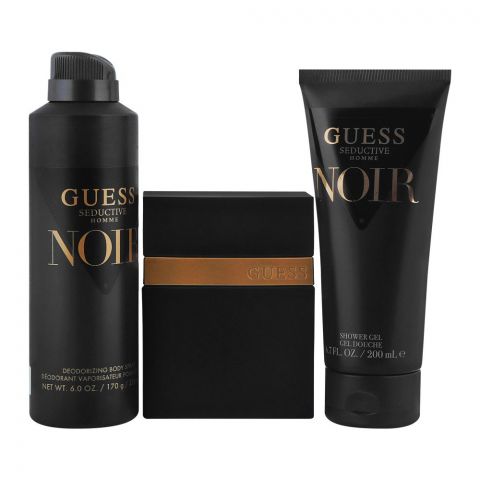 Guess Seductive Homme Noir Gift Set For Men, Eau De Toilette 100ml+ Deodorant 226ml + Shower Gel 200ml