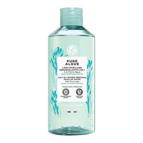 Yves Rocher Pure Algue 2-In-1 Make-Up Removing Micellar Water, 400ml