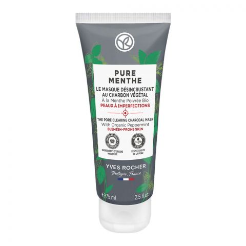 Yves Rocher Pure Menthe Pore Clearing Charcoal Mask, For Blemish-Prone Skin, 75ml
