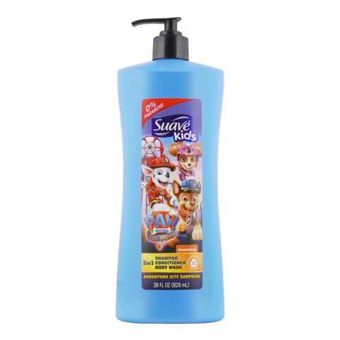Suave Kids Paaw Patrol Adventure City Surprise 3in1 Shampoo+Conditioner+Body Wash, 828ml