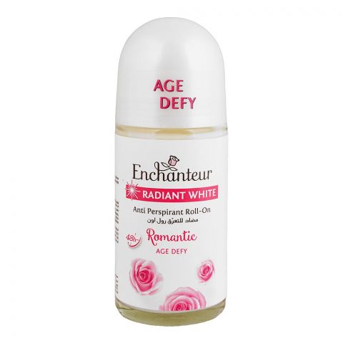 Enchanteur Radiant White Age Defy Romantic Roll-On For Women, 48 Hours Lasting, Anti-Perspirant, 50ml