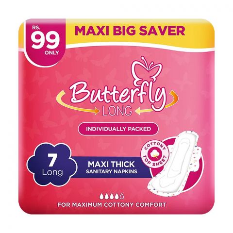 Butterfly Long Maxi Thick Sanitary Napkins, Long, 7-Pads, Big Saver