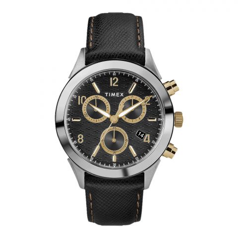 Timex Men's Black Round Dial With Textured Black Strap Chronograph Watch, TW2R90700