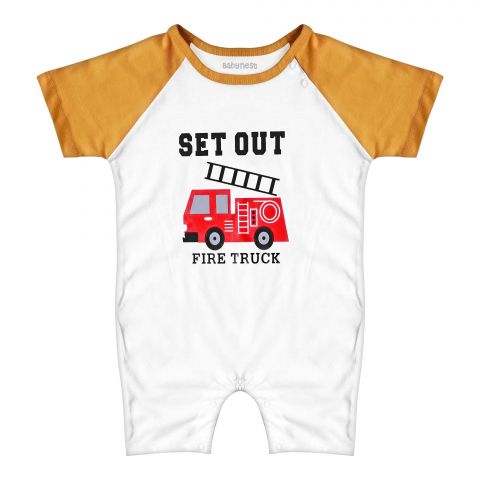 Baby Nest Half Romper Set Out Fire Truck Yellow & White