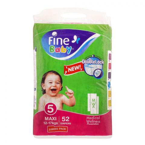 Fine Baby Diapers No 5 Maxi Jumbo, 12-17KG, 52-Pack