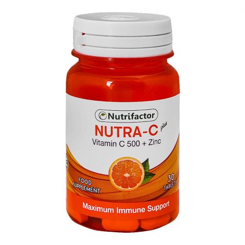 Nutrifactor Nutra-C 500 Plus Zinc Food Supplement Tablet, Maximum Immune Support, 30-Pack