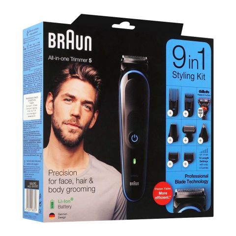 Braun All-in-One Trimmer 5, 9-in-1 Styling Kit, Precision For Face, Hair & Body Grooming, MGK-5280