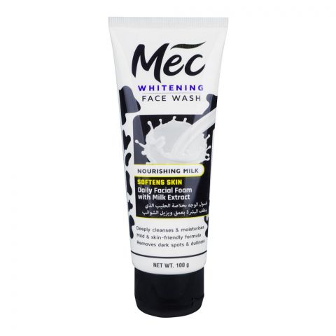 Mec Whitening Face Wash, Daily Facial Foam With Milk Extract, 100g