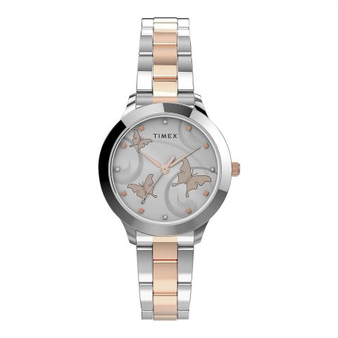 Timex Women's Designed Chrome Round Dial With Two Tone Bracelet Analog Watch, TW2V20300