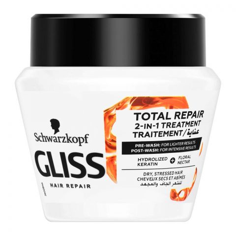 Schwarzkopf Gliss Hair Repair, Total Repair 2-in-1 Treatment, Hydrolized Keratin + Floral Nectar, 300ml