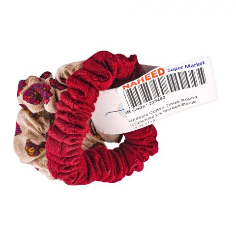 Sandeela Cotton Tinies Round Scrunchies, Maroon/Beige, 01-01-2119, 2-Pack