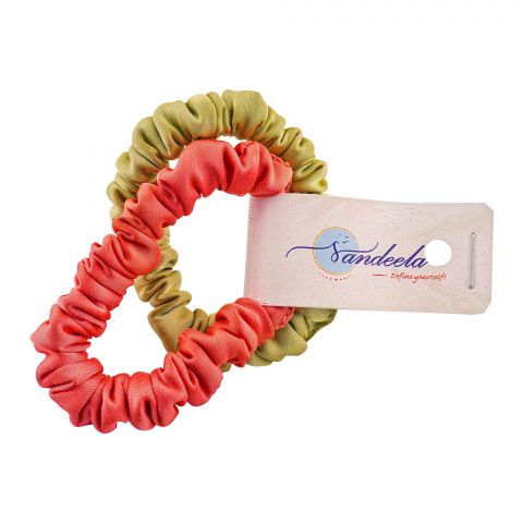 Sandeela Silky Tinies Round Scrunchies, Peach/Green, 01-02-2002, 2-Pack