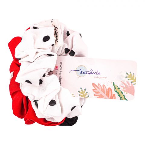 Sandeela Combo Classic Scrunchies, White/Red/Black, 03-08-3002, 3-Pack