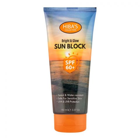 Hiba's Collection Bright & Glow Sun Block SPF 60+, Safe For Sensitive Skin, 150ml