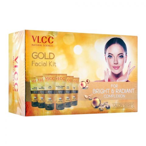 VLCC Natural Sciences Gold Facial Kit For Bright & Radiant Complexion, Salon Series, 6-Pack