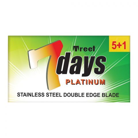 Treet 7 Days Platinum Stainless Steel Double Edge Blade, 6-Pack