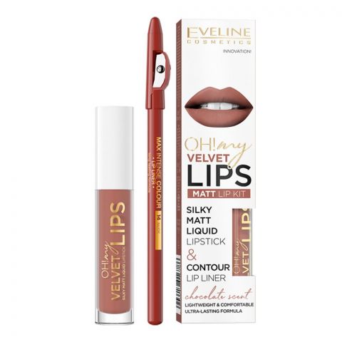 Eveline Oh! My Velvet Lips Silky Matt Liquid Lipstick & Contour Lip Liner, 12, Praline Éclair