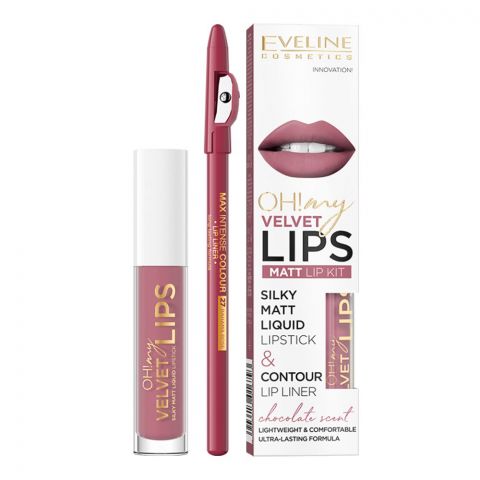 Eveline Oh! My Velvet Lips Silky Matt Liquid Lipstick & Contour Lip Liner, 13, Brownie Biscotti