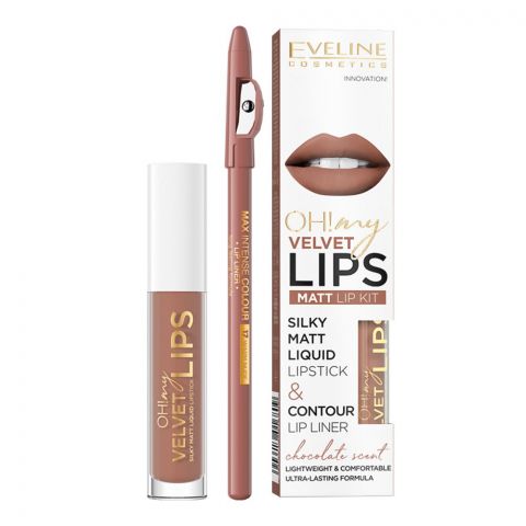 Eveline Oh! My Velvet Lips Silky Matt Liquid Lipstick & Contour Lip Liner, 14, Choco Truffle