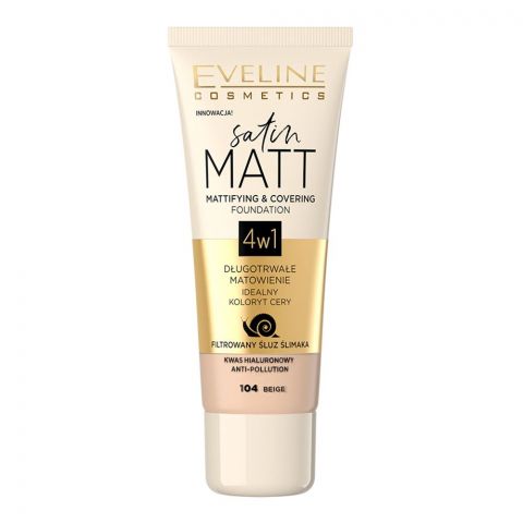 Eveline Satin Matt 4in1 Mattifying & Covering Foundation, 104, Beige