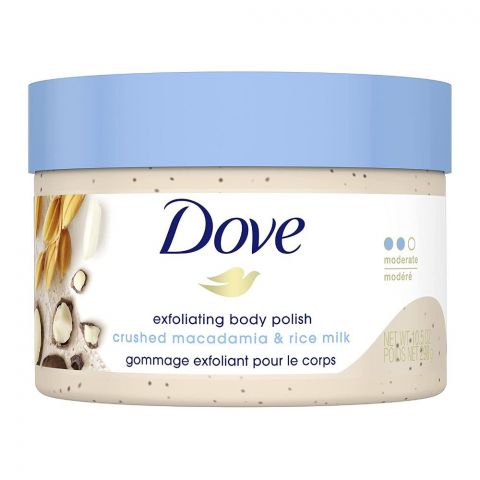 Dove Crushed Macadamia & Rice Milk Exfoliating Body Polish, Moderate Modere, 298g
