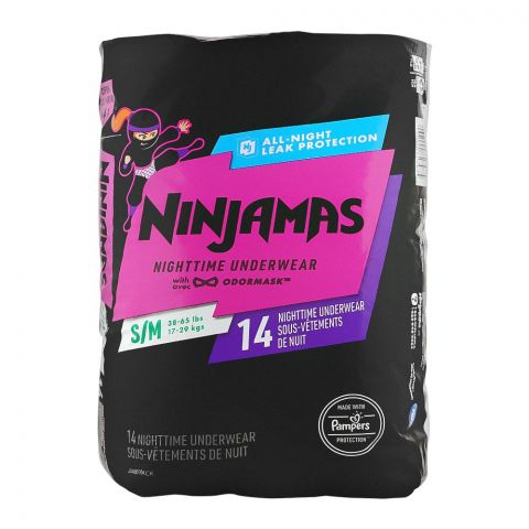 Ninjamas Nighttime Girl’s Underwear, S/M 17-29 KG, 14-Pack