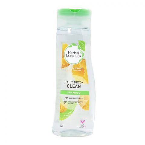 Herbal Essences Daily Detox Clean Golden Raspberry & Mint Essences Shampoo, For All Hair Types, 0% Colourants, Paraffin, Silicones, Cruelty-Free, 400ml