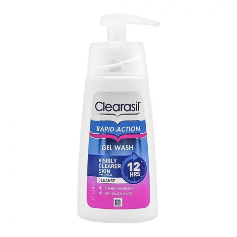 Clearasil Rapid Action Gel Face Wash, Visible Clearer Skin In As Little As Cleanse, Blemish Prone Skin, 150ml