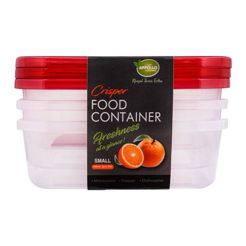 Appollo Crisper Food Container, 3-Pack Set, Small, Red, 600ml