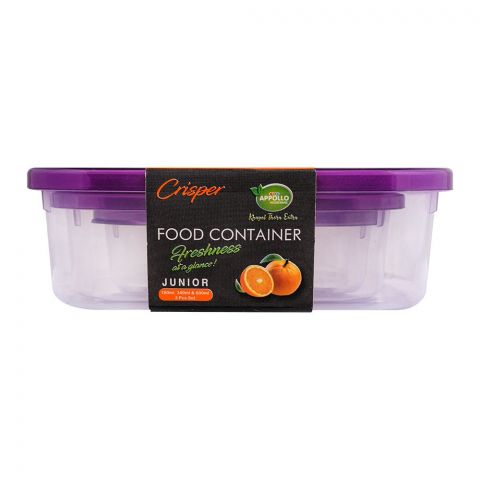 Appollo Crisper Junior Food Container, 3-Pack Set, Purple, 180ml+340ml+600ml