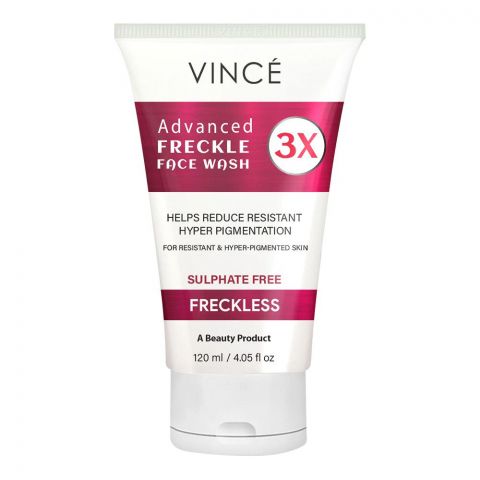 Vince Advanced Freckle Face Wash 3x, Helps Reduce Resistant  Hyper Pigmentation, For Resistant & Hyper-Pigmented Skin, Sulphate Free, Freckless, 120ml