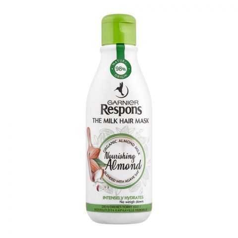 Garnier Respons The Milk Hair Mask, Organic Nourishing Almond, Blended With Agave Sap, Intensely Hydrates, No Weigh Down, 250ml