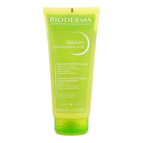 Bioderma Sebium Gel Moussant Actif Intense Purifying Cleansing Active Foaming Gel, Oily To Acne-Prone Skin, 200ml