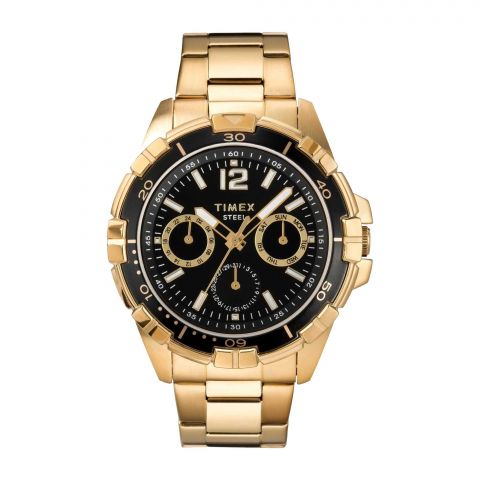 Timex Men's Black Numeric Round Dial With Golden Bracelet Chronograph Watch, TW2T50800