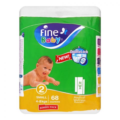 Fine Baby Diapers, Small, No. 2, 4-8kg, Jumbo Pack, 68-Pack