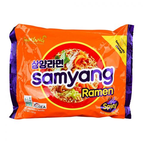 Samyang Ramen Spicy Stir-Fried Instant Noodles, Rich Vegetable Flavor, Korean Noodles, Halal, 120g