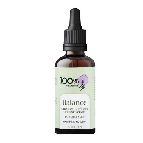 100% Wellness Co Balance Argan Oil + Tea Tree Natural Face Serum, For Oily Skin, 30ml