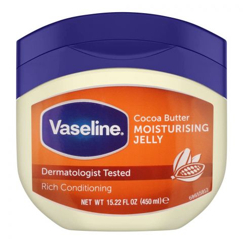 Vaseline Cocoa Butter Moisturizing Petroleum Jelly, Dermatologist Tested, Rich Conditioning, 450ml
