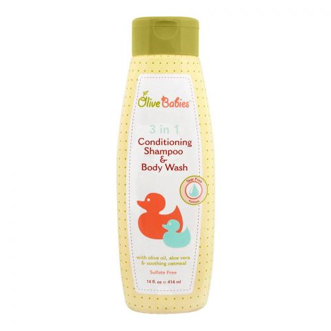 Olive Babies 3-In-1 Conditioning Shampoo & Body Wash, With Olive Oil, Aloe Vera & Soothing Oatmeal, Sulfate Free, 414ml