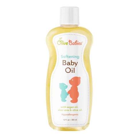 Olive Babies Softening Baby Oil, With Argan Oil, Aloe Vera & Olive Oil, Hypoallergenic, 355ml
