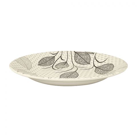 Sky Melamine Leaf-Print Deep Plate, Grey, 8 Inches, Elegant Tableware, Durable Dish