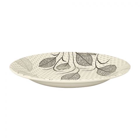 Sky Melamine Leaf-Print Deep Plate, Grey, QTR, Stylish Tableware, Durable Dish