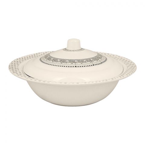 Sky Melamine Leaf-Print Bowl With Lid, Grey, Elegant Storage Bowl, Durable Design