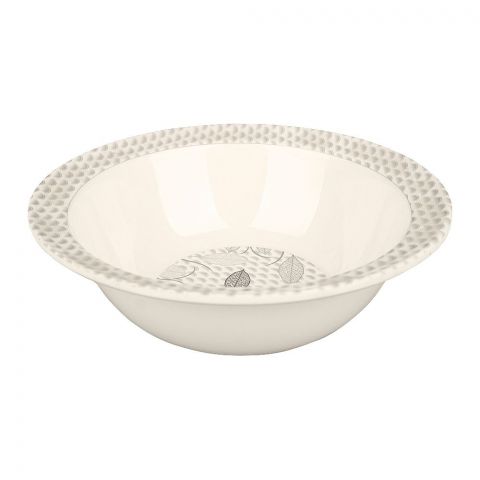 Sky Melamine Leaf-Print Bowl, Grey, 8 Inches, Stylish Tableware, Durable Dish